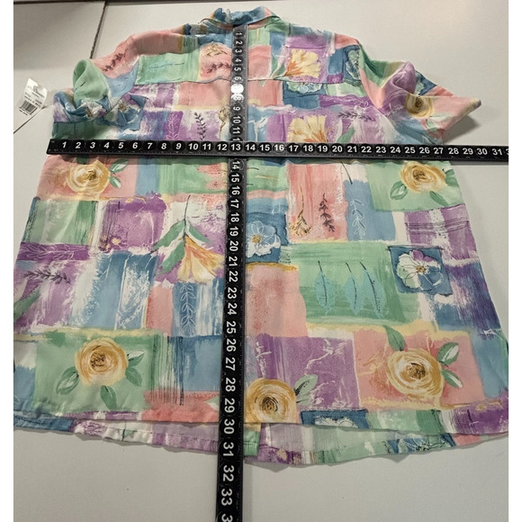 Alfred Dunner Top Women 24W Blue Purple Floral Button Up Short Sleeve Beachy NWT - Picture 3 of 9
